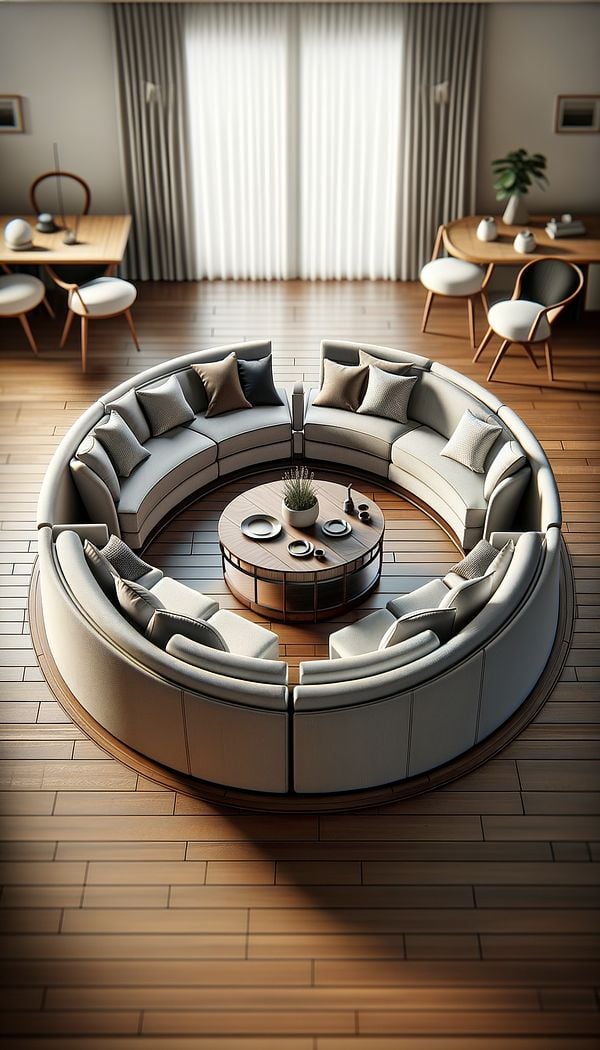 A living room with a sofa, coffee table, and two chairs arranged in a cohesive grouping, exhibiting the concept of a Wrap Group.