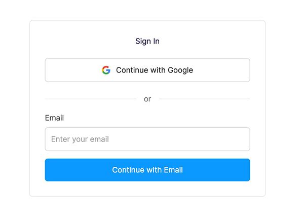 The image displays a sign-in interface for a web application with options for Google and email login.