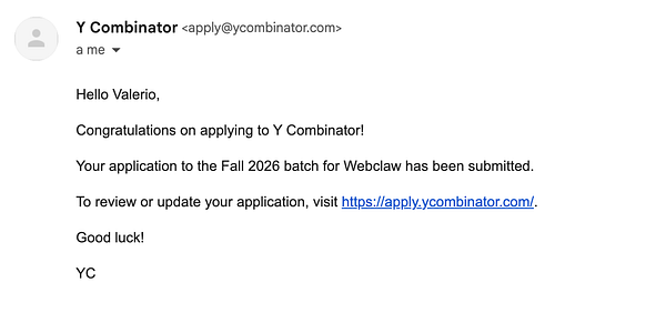 Screenshot of a YC application form showing startup idea details and a taskbar on a Windows desktop.