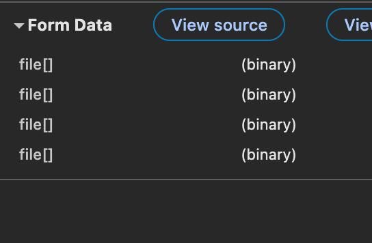 The image displays a section of a web interface showing form data for file uploads.