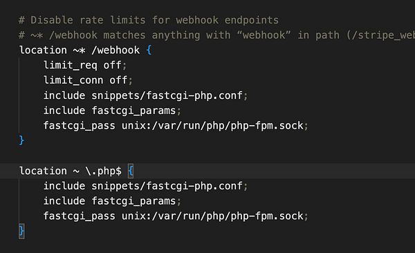 The image displays a code snippet for configuring rate limits in a web server's configuration file.