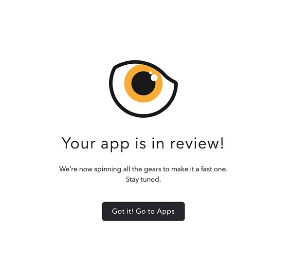 The image displays a notification indicating that an app is currently under review.