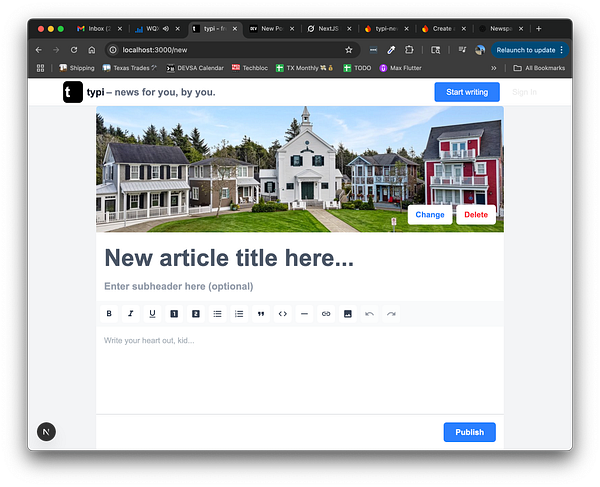 The image displays a web interface for creating a new article with an image selection feature.