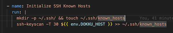 A code snippet for initializing SSH known hosts in a DevOps context.