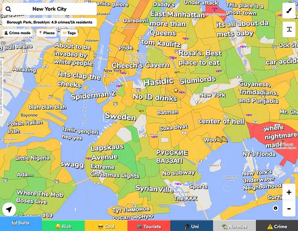Map visualization of New York City with overlaid colored data points representing live crime data.