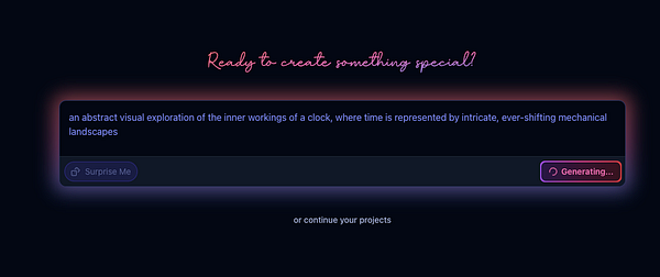 The image displays a user interface for a project creation tool with a dark theme and a clock-themed project description.