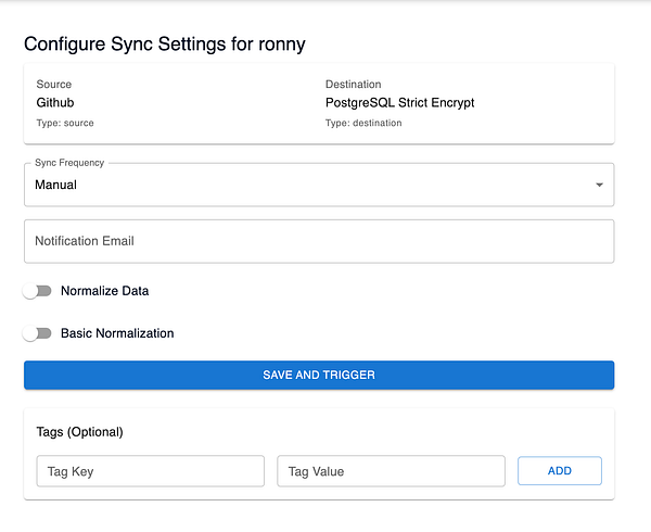 The image displays a user interface for configuring sync settings between data sources.