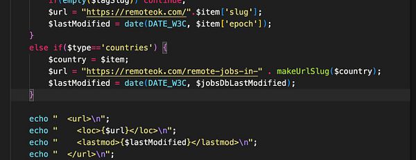 A code snippet for generating country-specific URLs for a sitemap.
