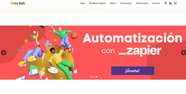 The image features a colorful banner from a personal website showcasing a playful design with animated characters.