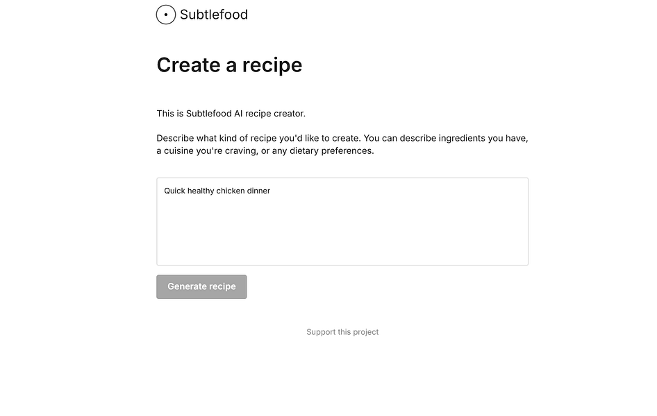 Subtlefood: Simple, fast AI recipes — without the clutter | BetaList
