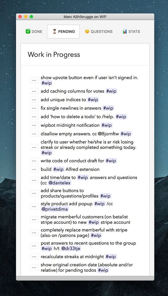 A screenshot of a task management application displaying a list of pending tasks labeled 'Work in Progress'.