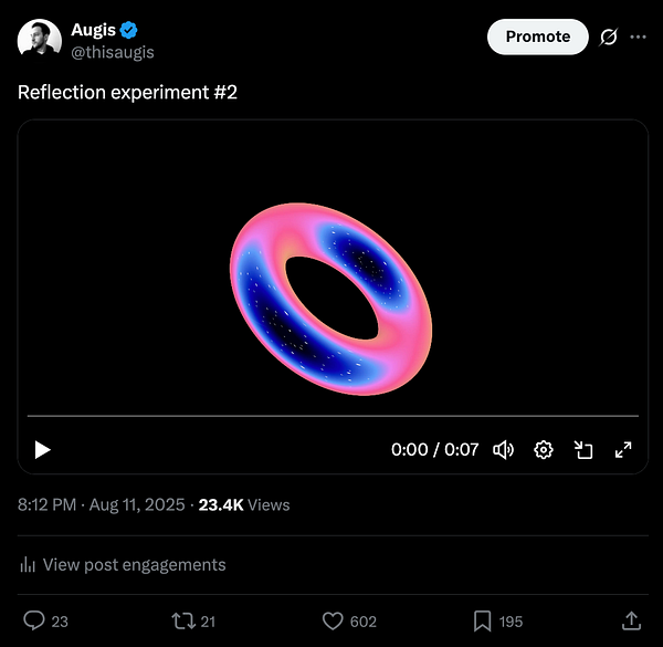 A digital artwork featuring a colorful, animated toroidal shape against a black background.