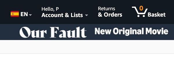 The image displays a portion of a website's navigation bar featuring account options and a promotional banner for a movie.