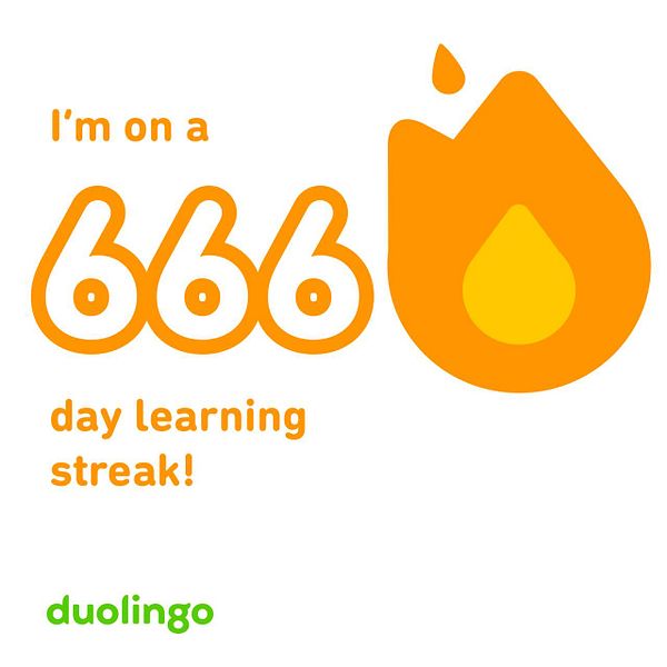 The image celebrates a 666-day learning streak on Duolingo.