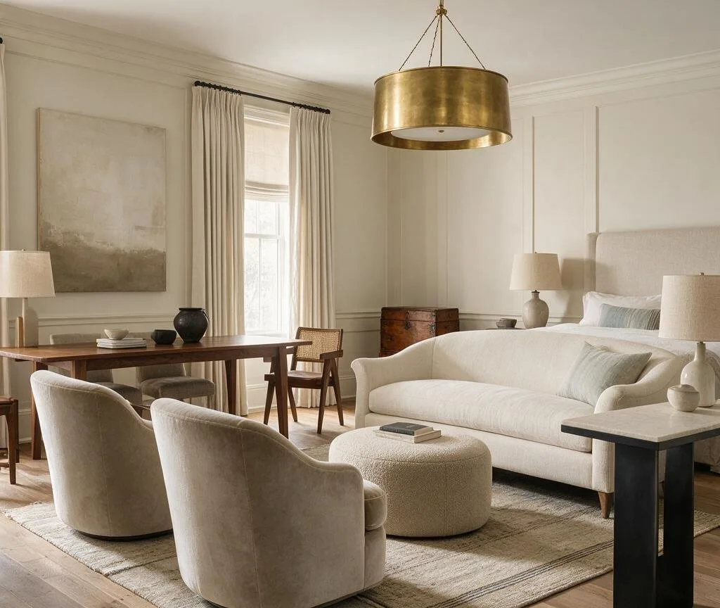 A living room in the Transitional style