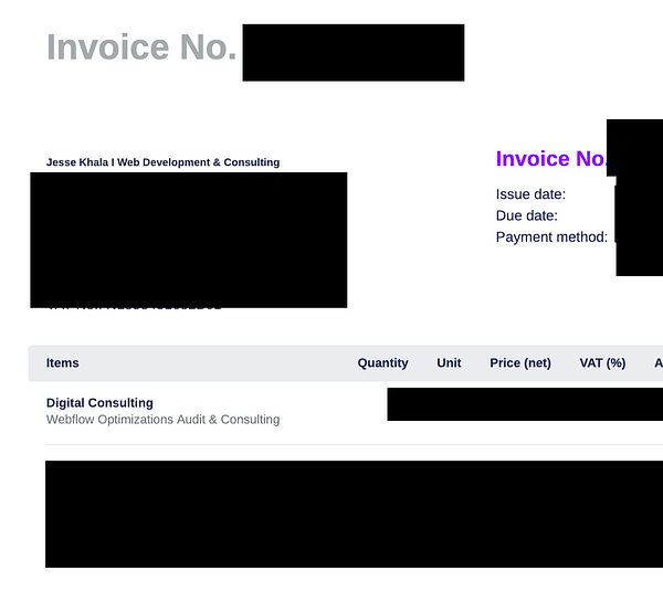 An invoice document for a client named Isabel Ramirez with total amount and payment details.