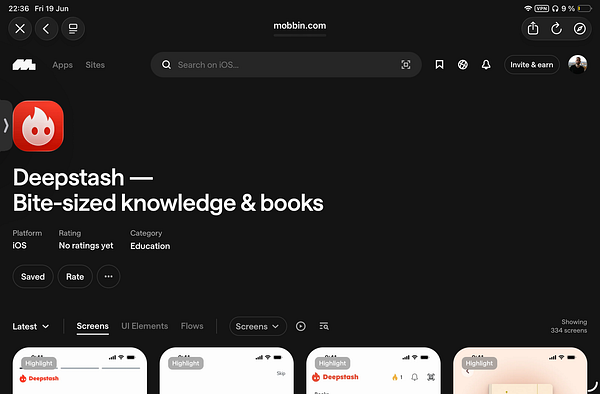 User interface screenshot showing Mobbin for browsing SaaS makers design inspiration.