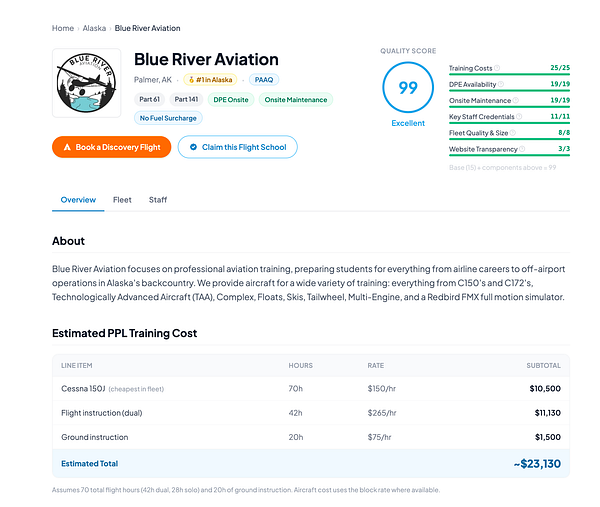 A webpage screenshot displaying flight school logos and a header with reorganized tags.