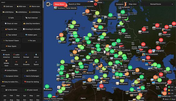 Screenshot of a web-based map interface showing a red route on a green and grey map with roads and terrain features.