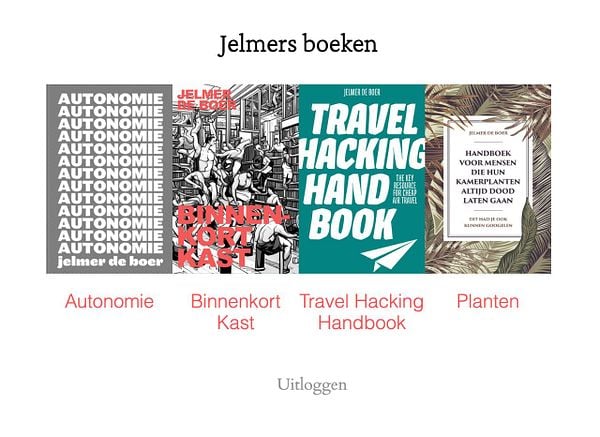 A collection of book covers by Jelmer de Boer displayed in a grid format.