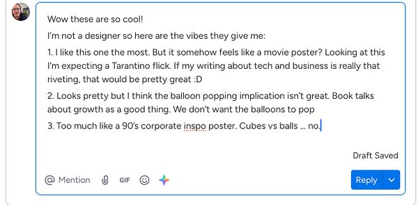 A user provides feedback on cover mockups in a task interface.