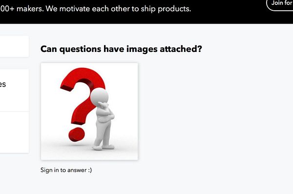 The image is a webpage prompt asking if questions can have images attached, featuring a figure and a question mark graphic.
