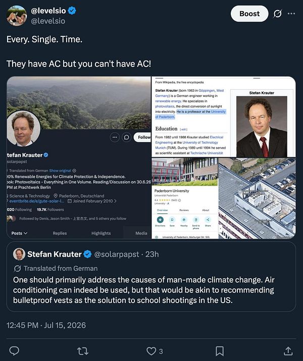 Screenshot of a tweet by levelsio showing a multilingual, symbolic graphical user interface with geometric shapes and text under the caption 'DEMO'.