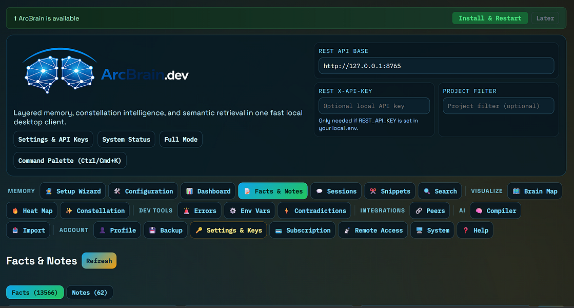 ArcBrain – Add persistent local memory to your AI coding assistant visual 2