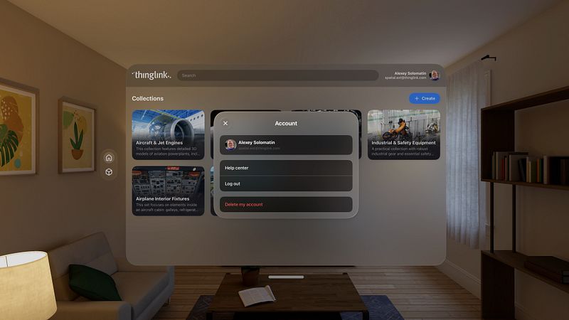 Screenshot of ThingLink for Apple Vision