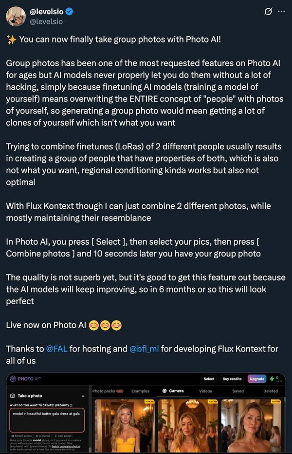The image displays a screenshot of the Photo AI interface, showcasing the new group photo feature.
