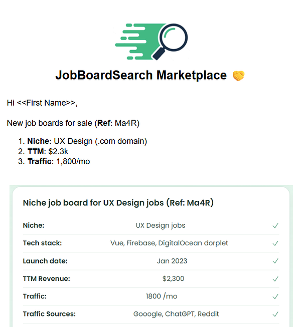Screenshot of a digital newsletter or webpage featuring a headline about a new job board, with various UI elements and a sidebar.