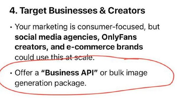 The image contains a section of text outlining a marketing strategy targeting businesses and creators.