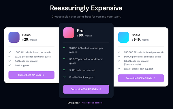 The image displays a comparison of three pricing plans for a service, highlighting their features and costs.