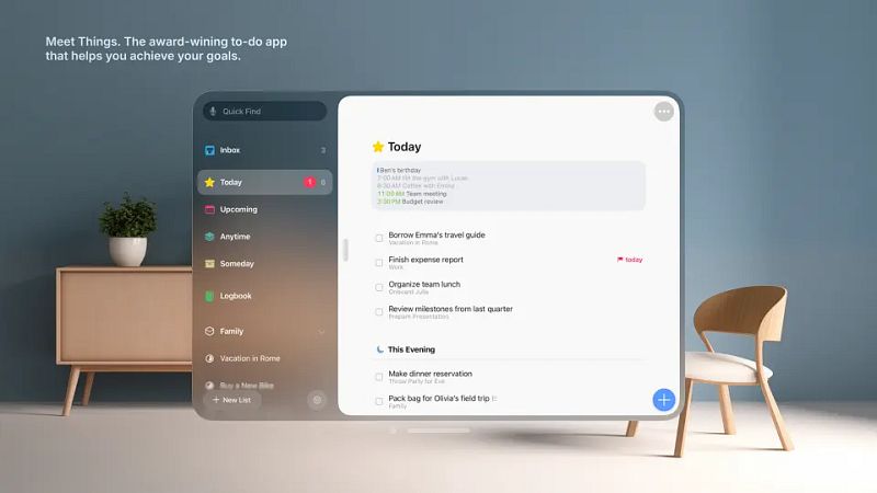 Screenshot of Things 3 for Vision