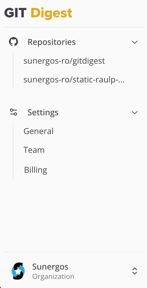 The image displays a sidebar interface for a Git management tool.