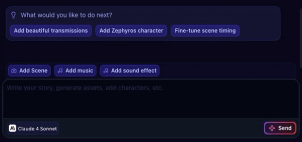 The image displays a user interface for a task management or creative tool with options for adding various elements to a project.