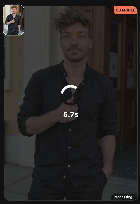 A user interface displaying a processing screen for 3D model generation.