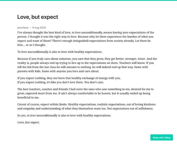 A reflective text discussing the balance between unconditional love and healthy expectations.