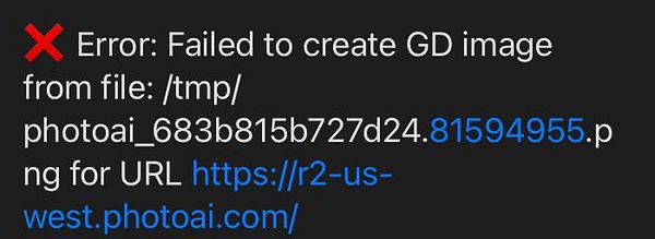 A screenshot displaying an error message related to image processing.