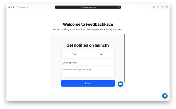 The image displays a web interface for FeedbackFace, inviting users to join a waitlist.