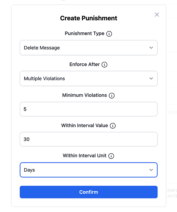 A user interface for creating a punishment rule in a software application.