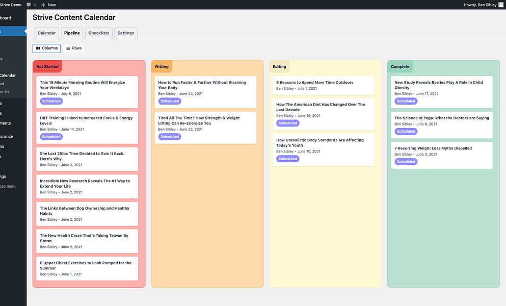 Strive Content Calendar