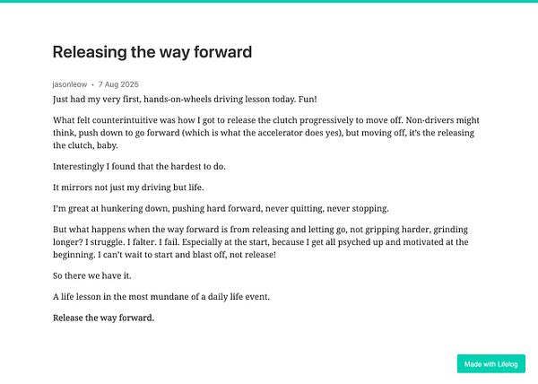 A reflective post about a driving lesson and its life lessons.