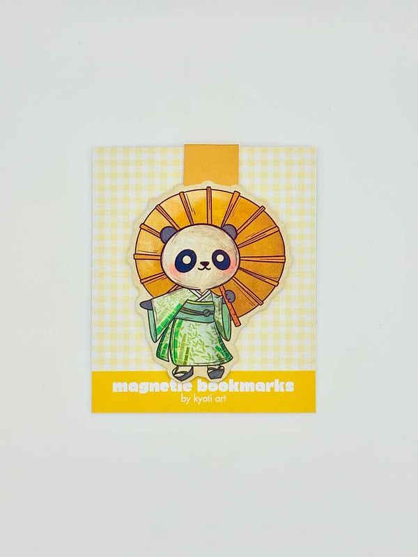 A colorful illustration of a panda character dressed in traditional attire, holding a fan, displayed on a checkered background.