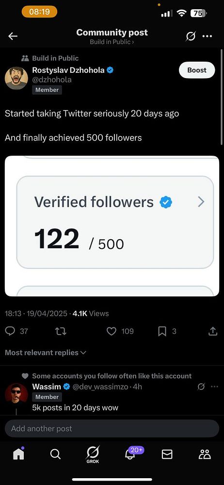 A Twitter post celebrating the achievement of reaching 500 followers.
