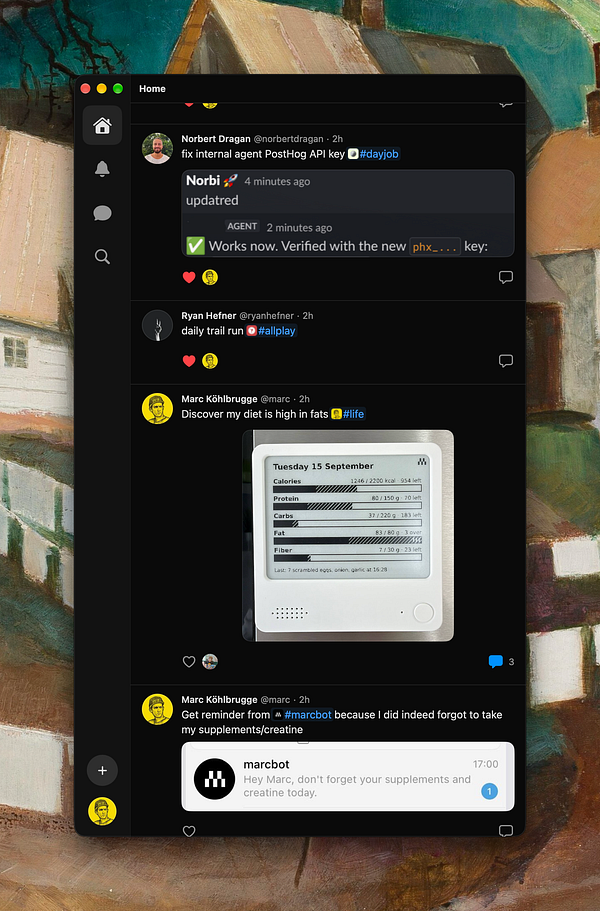Screenshot of a macOS application in dark mode featuring a dashboard interface with folder icons, progress bars, and various data metrics.