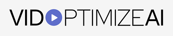 A logo design featuring the text 'VIDOPTIMIZEAI' with a play button icon.