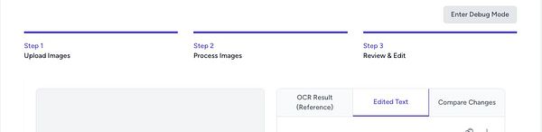 The image displays a user interface for a multi-step process involving image upload and text extraction.