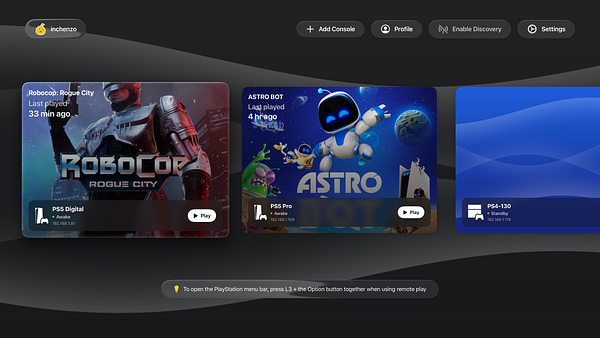 The image displays a dark mode interface for a gaming console's dashboard, showcasing various games and system options.