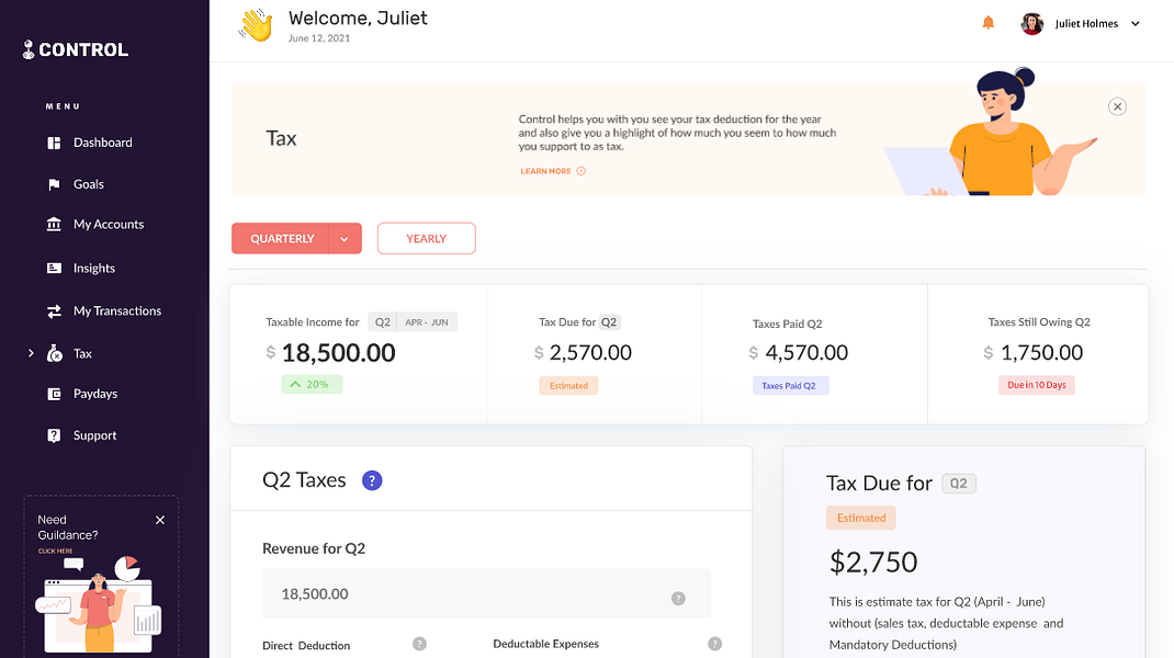Control Financial Dashboard for Freelancers